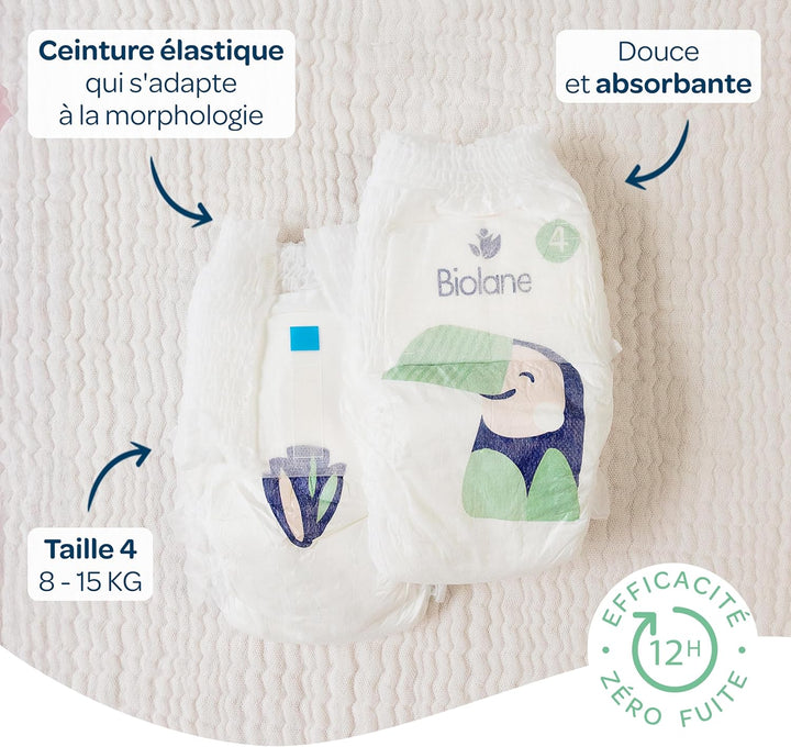 BIOLANE - Windeln Slips – Grösse 4 (8-15 kg) – kein Auslaufen für 12 Stunden – Packung 1 Monat – 126