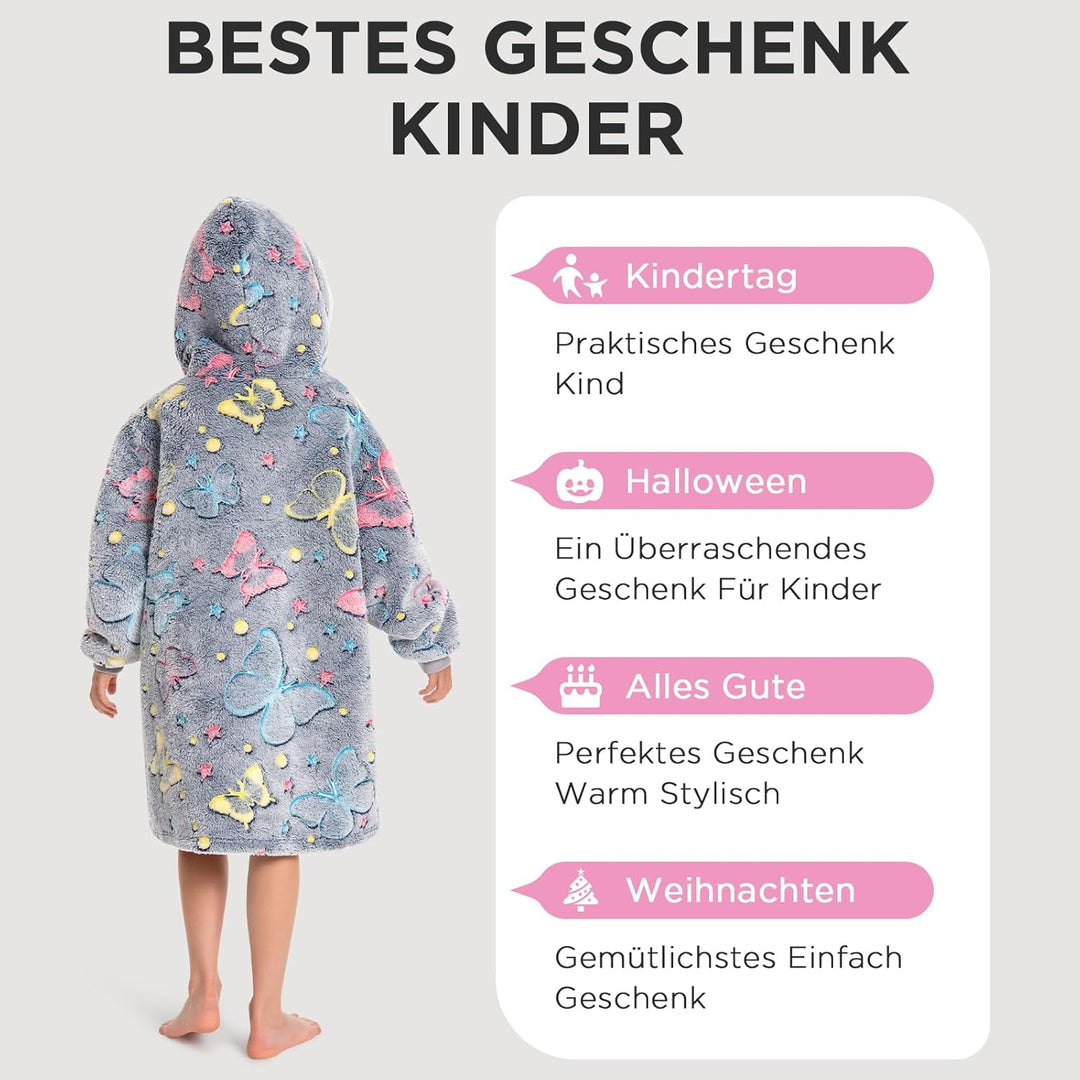OLAOLA Schmetterling Tragbare Decke Hoodie Im Dunkeln Leuchten, üBergrossEr Decken Hoodie Mit Tasche