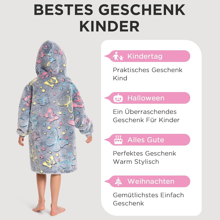 OLAOLA Schmetterling Tragbare Decke Hoodie Im Dunkeln Leuchten, üBergrossEr Decken Hoodie Mit Tasche