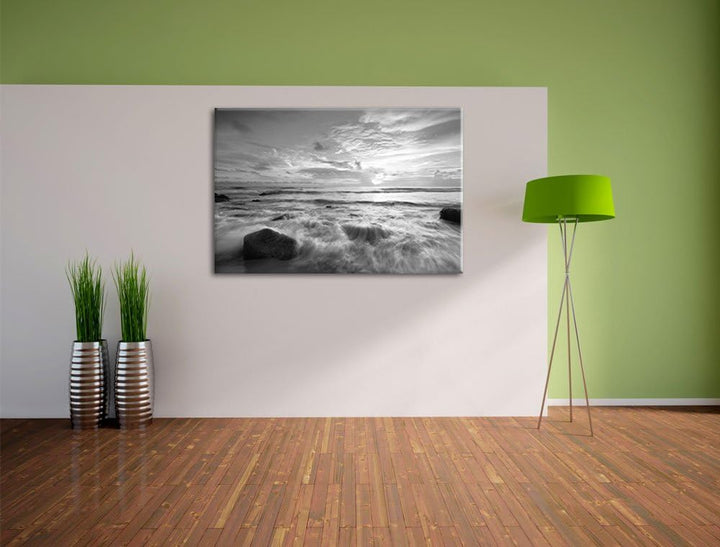 Pixxprint Sonnenuntergang am Meer als Leinwandbild/Grösse: 100x70 cm/Wandbild/Kunstdruck/fertig besp