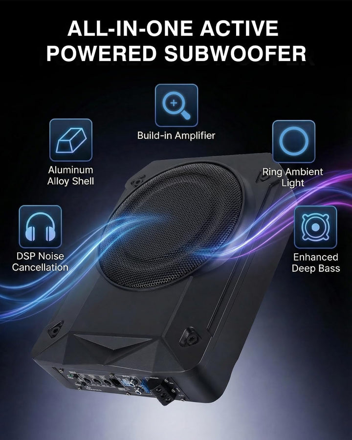 Aktivsubwoofer, Ultraflacher Auto-Subwoofer, Geeignet für Auto/Truck, Mit Integriertem Verstärker, U