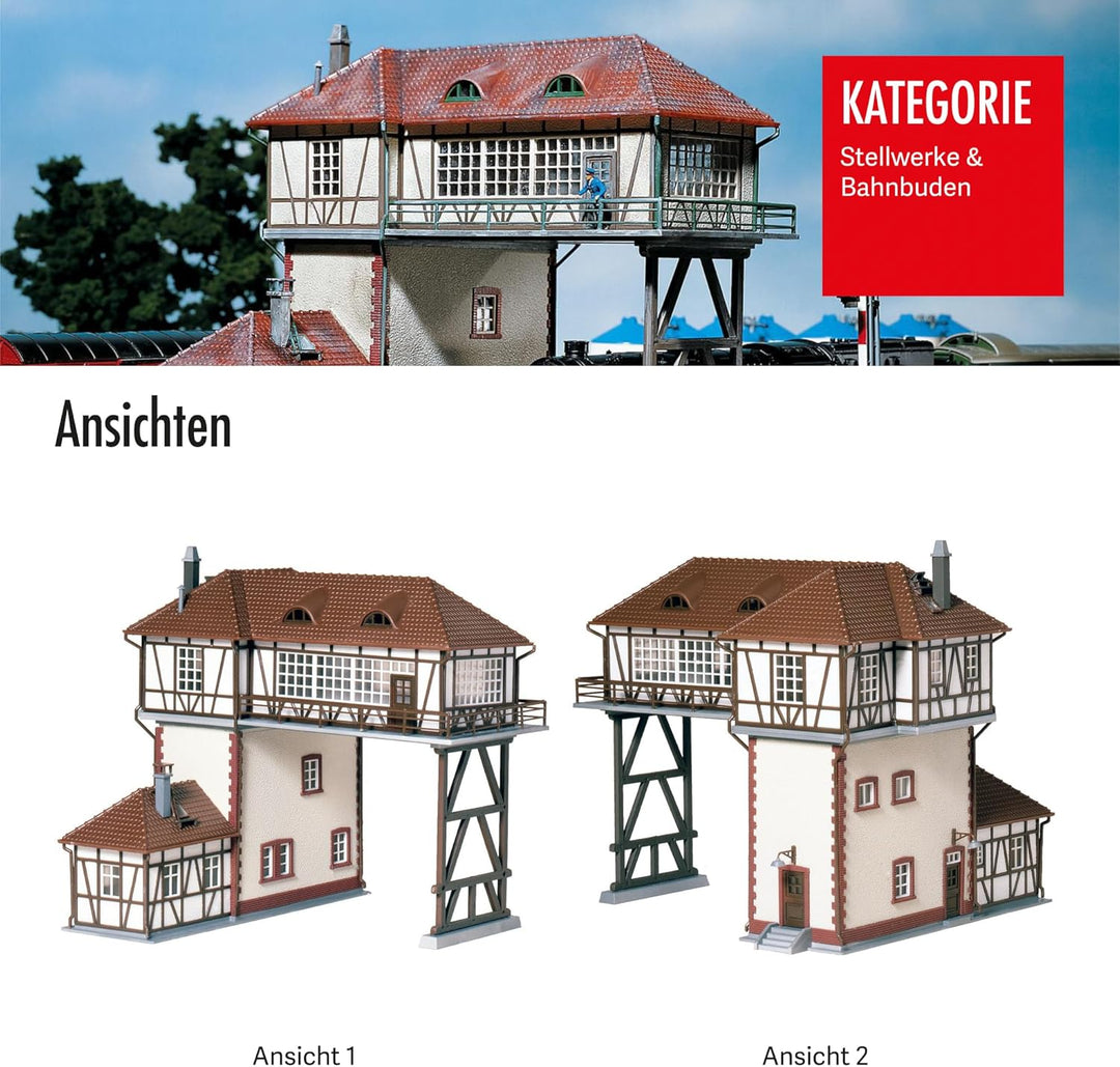 FALLER Reiterstellwerk Modellbausatz mit 133 Einzelteilen 179 x 168 x 160 mm I Modelleisenbahn Zubeh