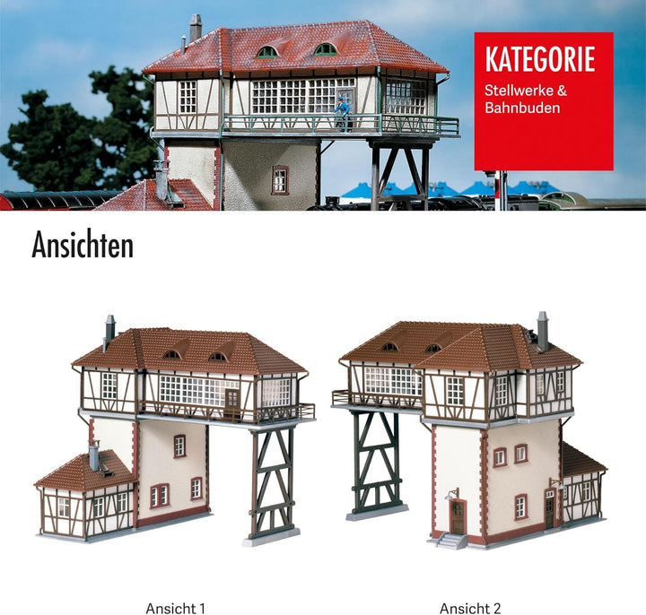 FALLER Reiterstellwerk Modellbausatz mit 133 Einzelteilen 179 x 168 x 160 mm I Modelleisenbahn Zubeh