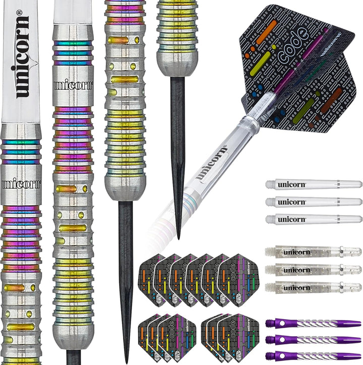 Unicorn-Darts-Set mit Stahlspitze, DNA-Profi-Spieler, Nachname, Morsecode-Design, 90% natürliches Wo