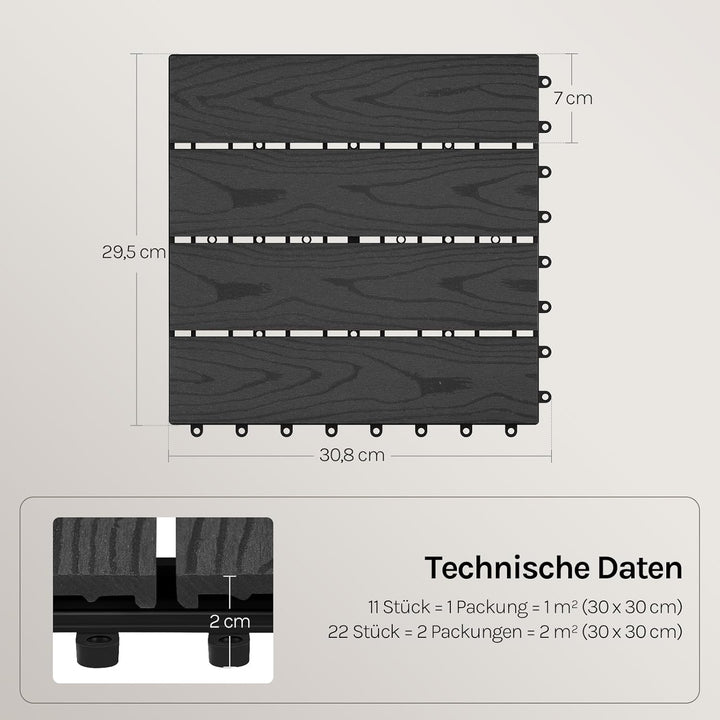 WOLTU WPC Terrassenfliesen Holzoptik Terrassendielen Fliese in Bodenbelag mit klicksystem, für Terra