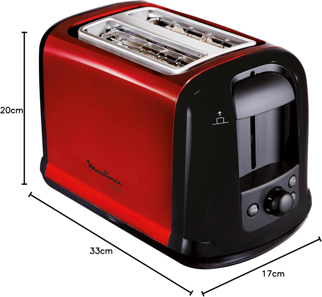 Moulinex LT261D Subito - Roter Doppelschlitz-Toaster | Brötchenaufsatz | 850 Watt | Variable Bräunun