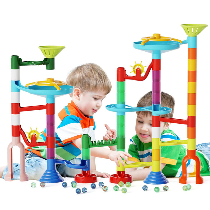 Murmelbahn Kinderspiel - 110PCS Mehrfarbige Kugelbahn Marble Run Set mit Spannende Bahnelementen und