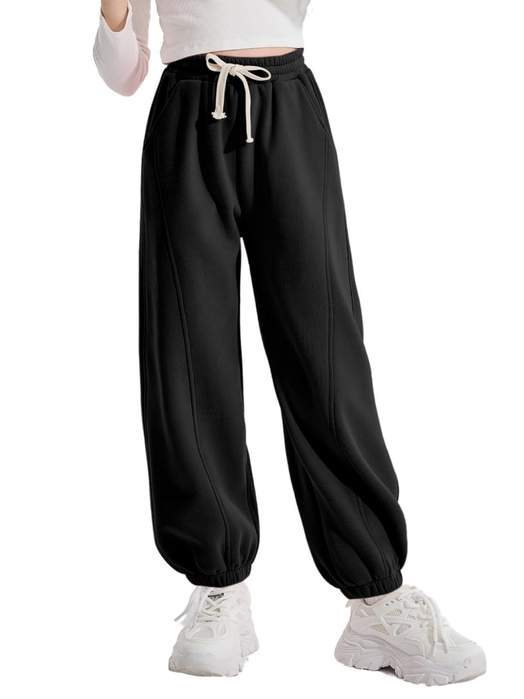 Rolanko Jogging Hose für Mädchen, Baumwoll Fleece Sport Joggers Trainingsanzug mit Mehreren Taschen