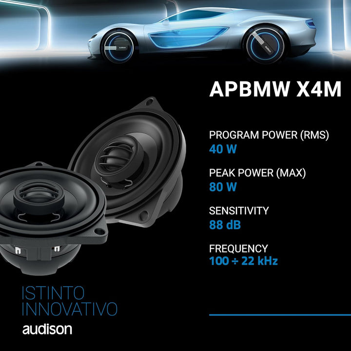 Audison APBMW X4M – 100-mm 2-Wege-Koaxiallautsprecher-Paar für BMW/MINI, 80W Peak, Plug & Play-Monta
