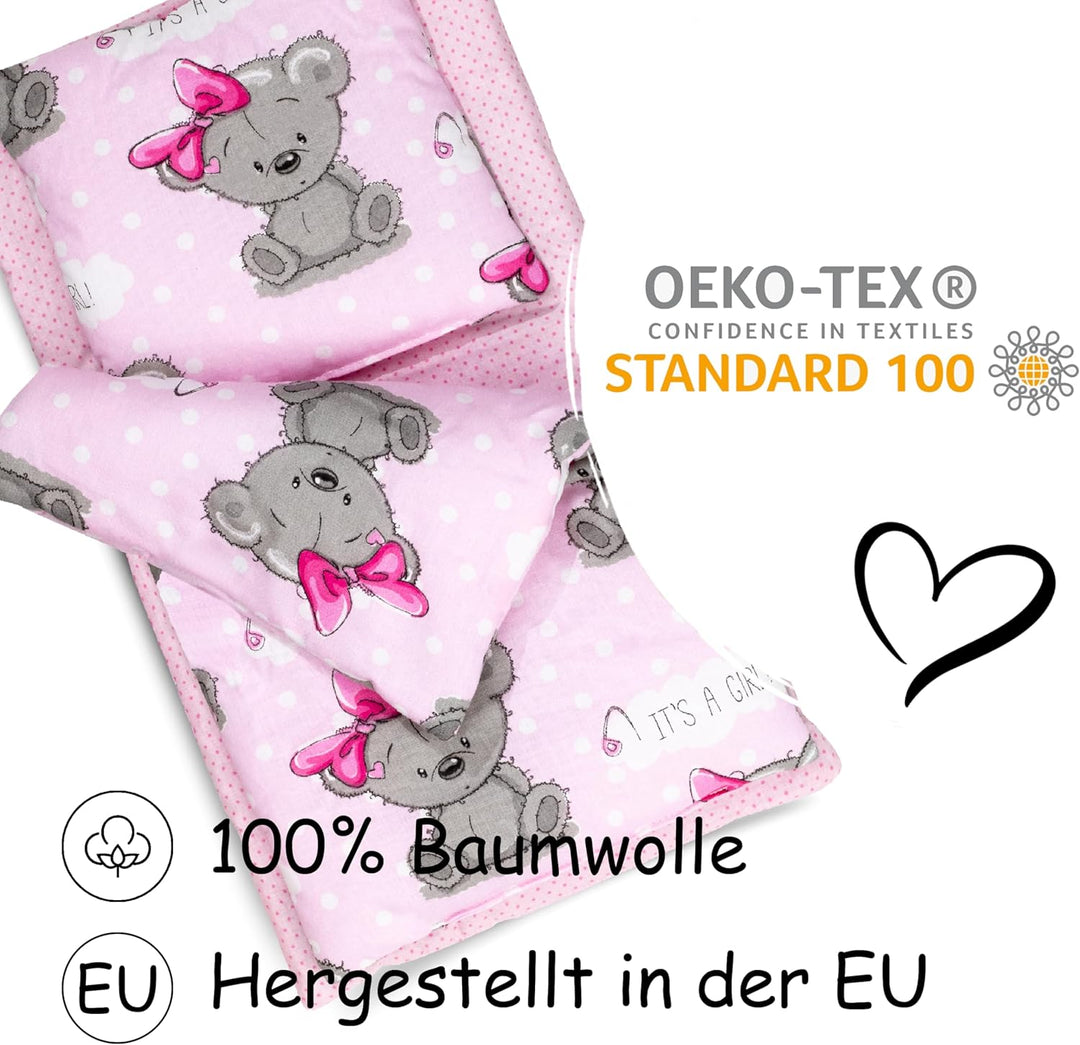 PinkZebra 3-teilig mini Bettwäsche für mini Bett, Decke + Kissen + Matratze, Bettzeug mit Matratze,