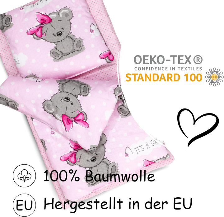 PinkZebra 3-teilig mini Bettwäsche für mini Bett, Decke + Kissen + Matratze, Bettzeug mit Matratze,