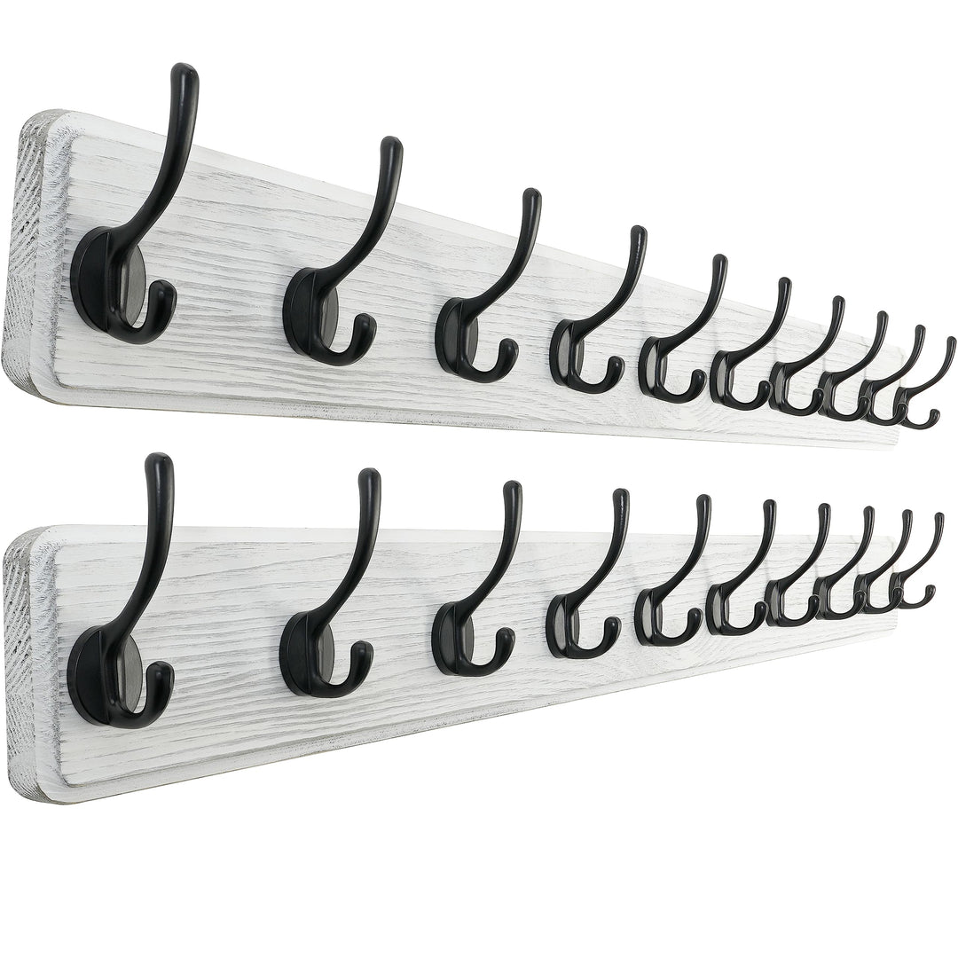 SKOLOO Bauernhaus-Stil Wand-Kleiderhaken, 2er-Pack, Kiefer Massivholz Garderobenständer - 10 Haken z