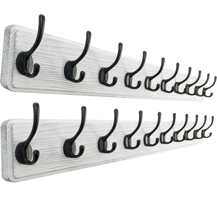SKOLOO Bauernhaus-Stil Wand-Kleiderhaken, 2er-Pack, Kiefer Massivholz Garderobenständer - 10 Haken z