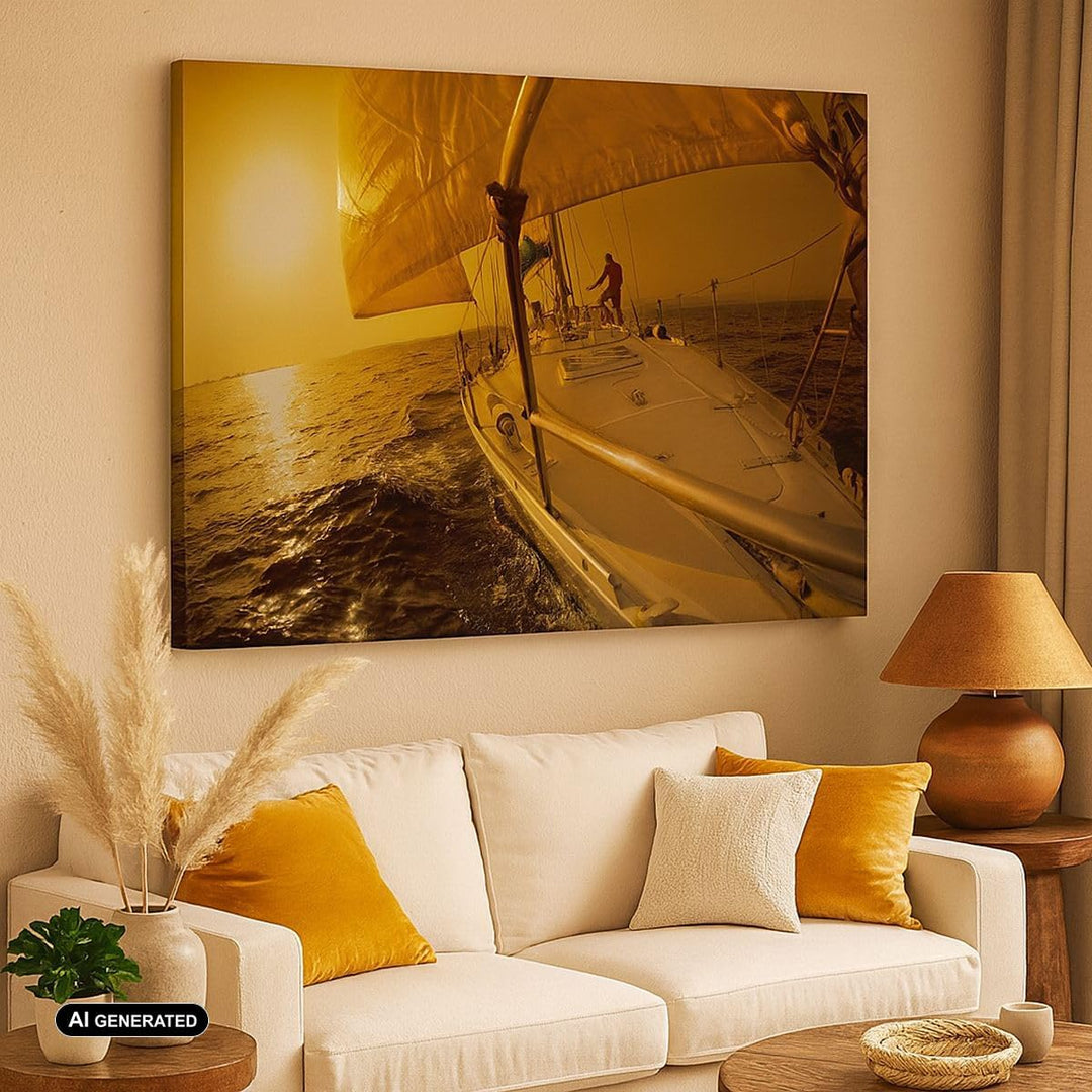 ARTTOR Bilder auf Leinwand Ozean Segelboot Yacht Leinwandbild 70x50cm Wandbilder Dekoration Wohnzimm