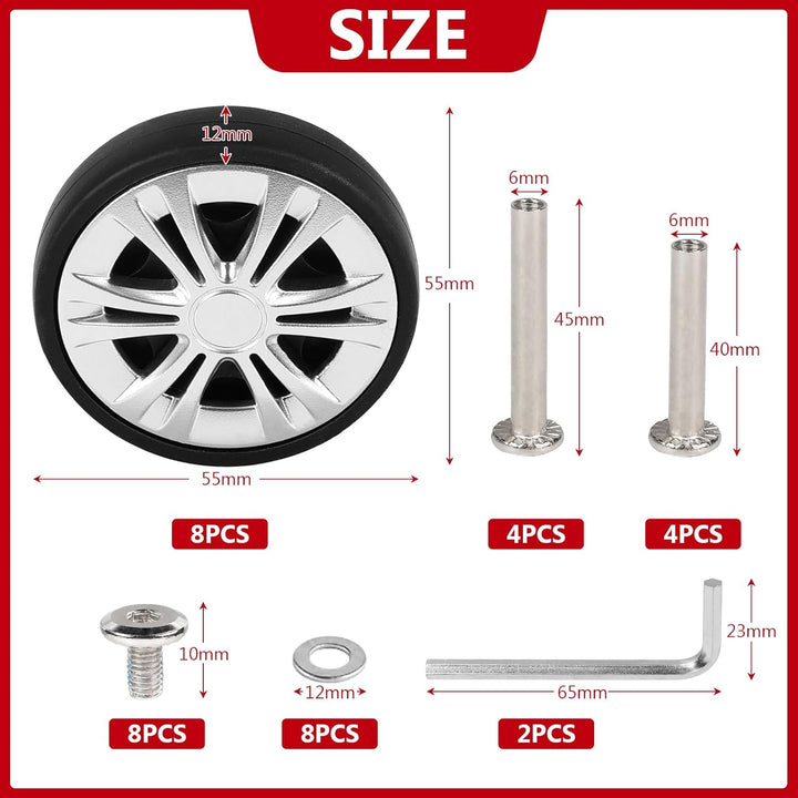 8 pcs Koffer Ersatzrollen 55mm x 12mm, Kofferrollen Ersatzrollen für Gepäck mit Doppelrollen, Koffer