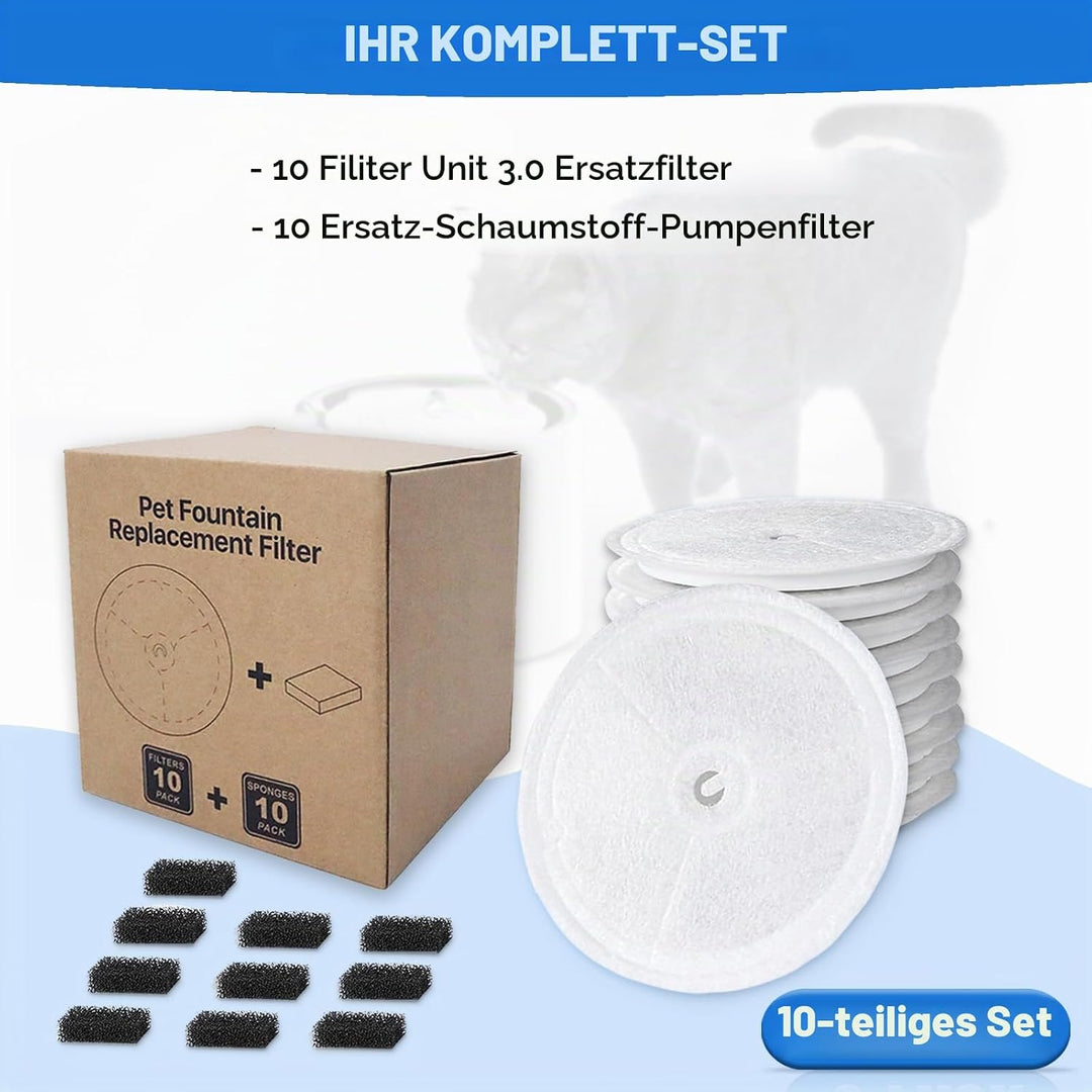 10 Stück Katzenbrunnen Ersatz Filter + 10 Schwammfilter, kompatibel mit Petkit Eversweet Solo SE/Sol