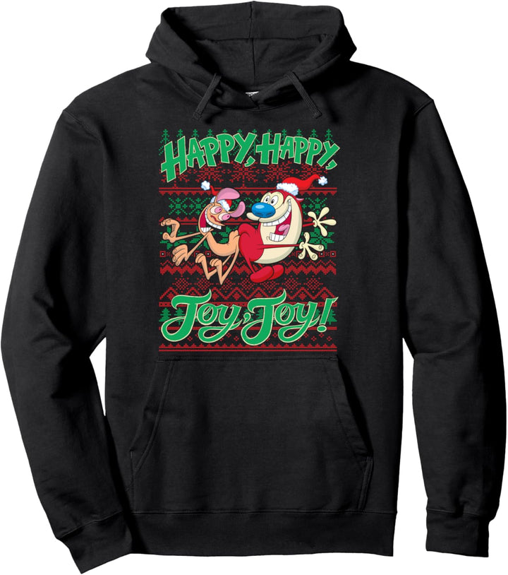 Ren and Stimpy Christmas Happy Joy Ugly Sweater Pullover Hoodie