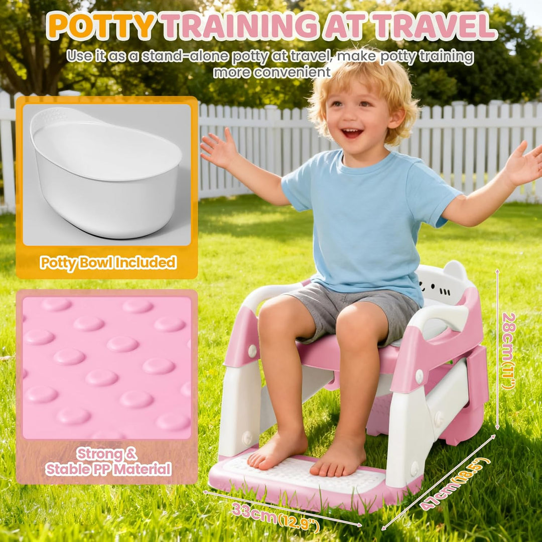 Orzbow Toilettensitz Kinder mit Treppe, 2-in-1 Kinder Toilettensitz, Töpfchen für Kinder, Höhenverst