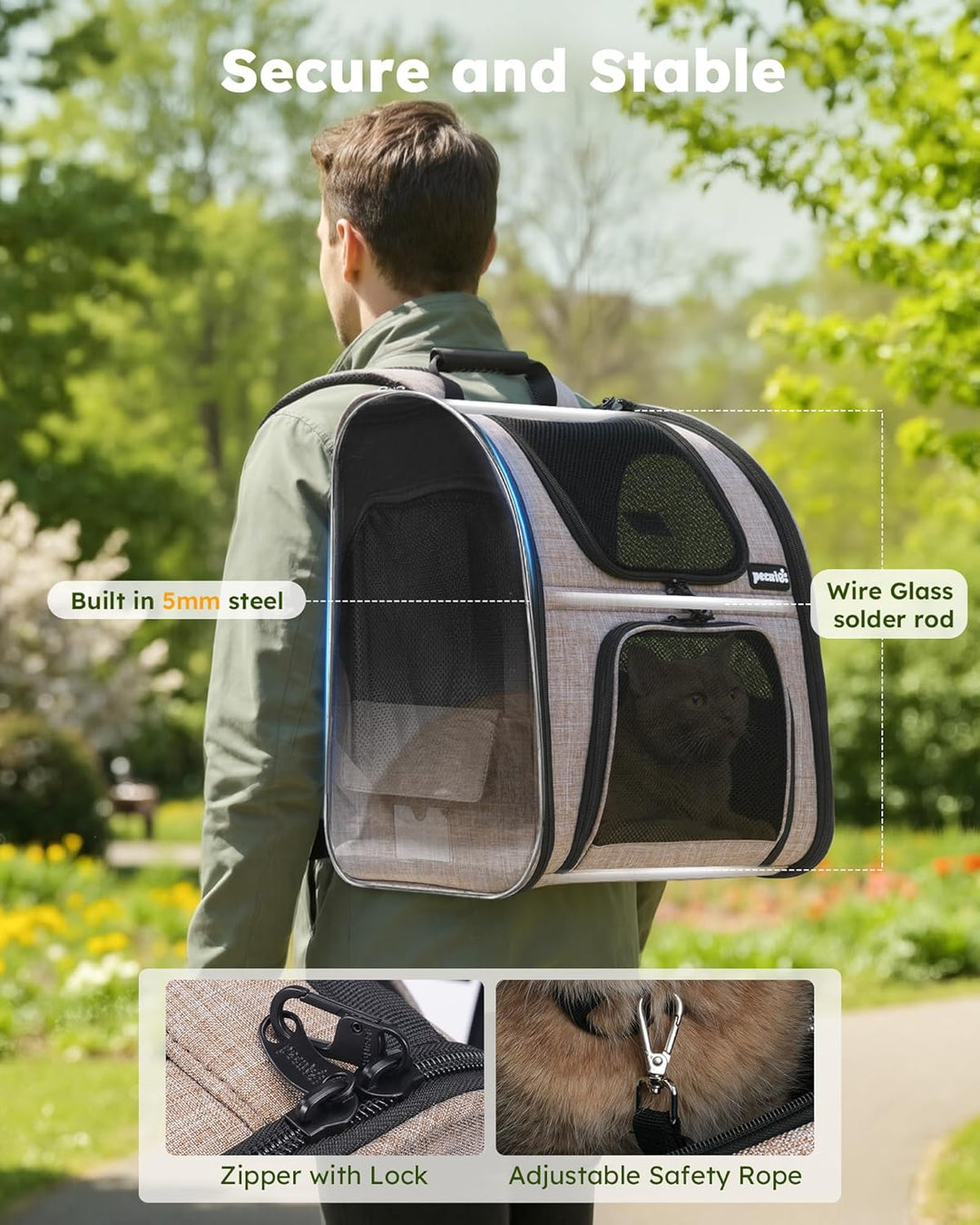 pecute Hunderucksack, Erweiterbar Faltbar, Katzenrucksack Grosse Katzen mit Anti-offener Reissversch