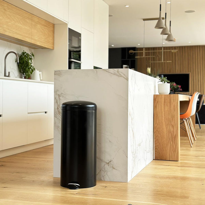 KITCHEN MOVE 905567E Black SS Küchenabfalleimer URBAN 30L blau Ø29xH66cm Edelstahl mit Eimer, Edelst