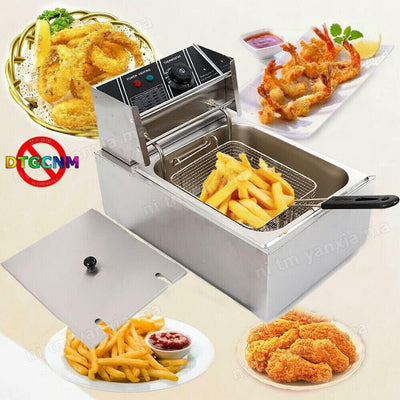 Edelstahl Fritteuse 6L, Öl-Fritteuse 2500W 60℃ - 200℃ mit herausnehmbarer Fettbehälter Thermostat fü