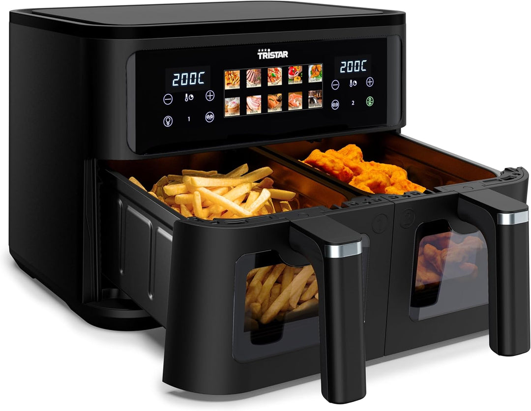 Tristar Doppelkorb-Heissluftfritteuse, 9 L Gesamtkapazität, 2500W, 10 Programme, Digitale Steuerung,