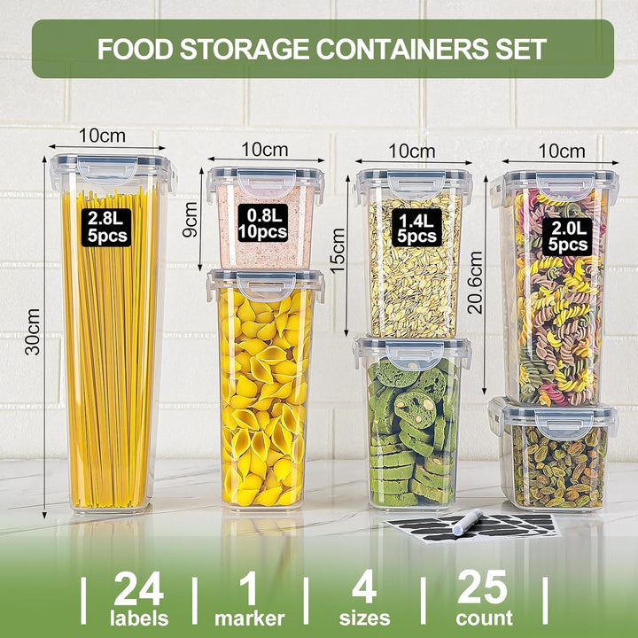 Vorratsdosen mit deckel luftdicht 25er Set: Aufbewahrungsbox Küche für Mehl Müsli Zucker Spaghetti N