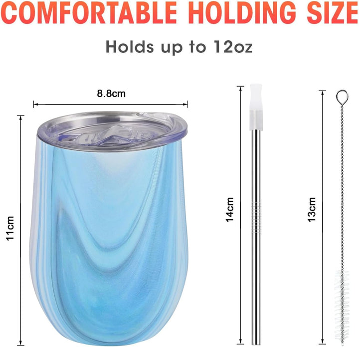 4 Stück Weinbecher Edelstahl, Stemless Weinbecher mit Deckel, Doppelwandige Unbreakable Travel Beche