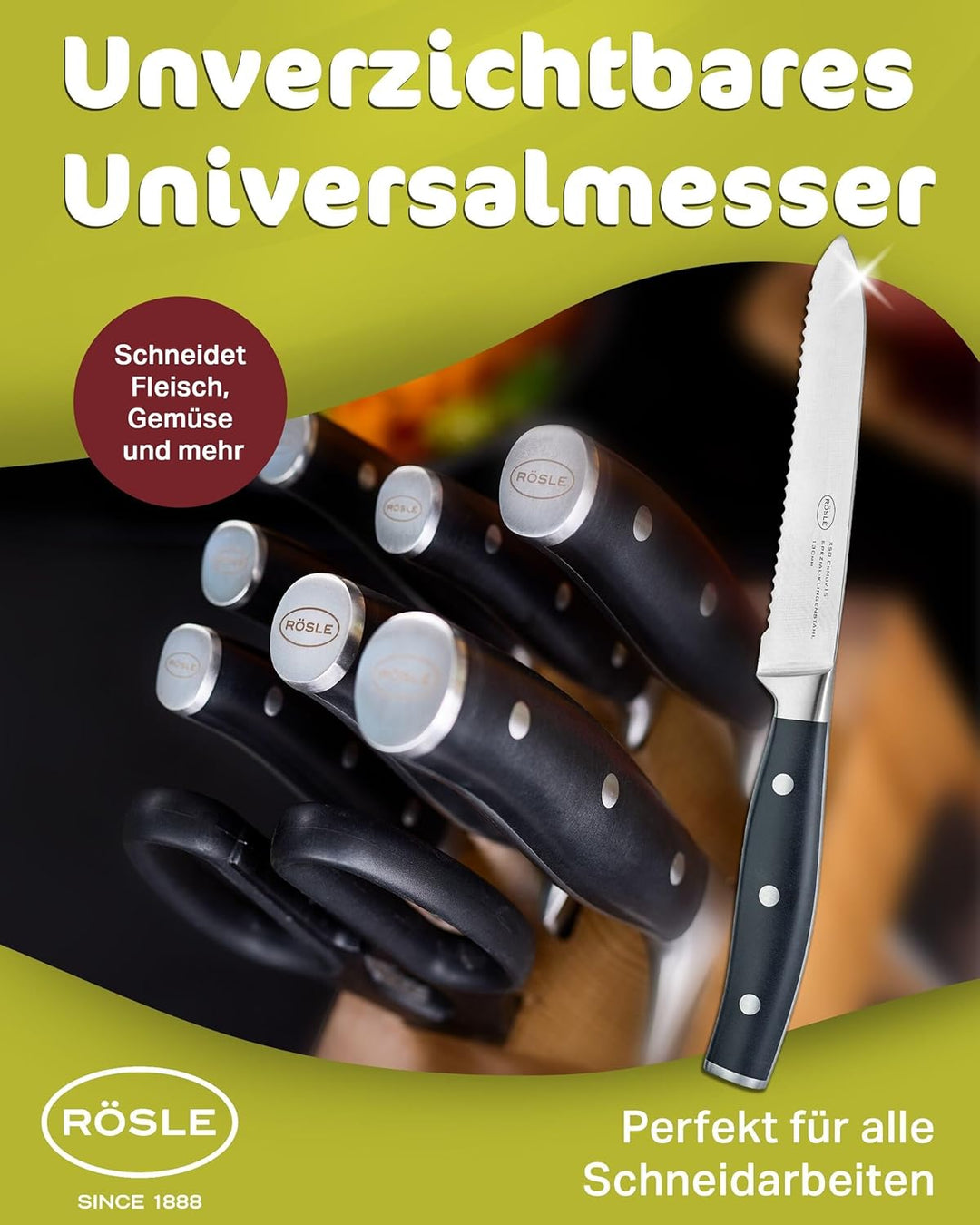 RÖSLE Universalmesser mit Wellenschliff Tradition, Hochwertiges Küchenmesser zum universellen Einsat