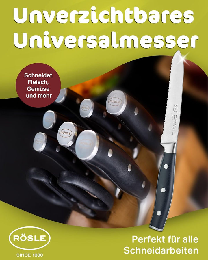 RÖSLE Universalmesser mit Wellenschliff Tradition, Hochwertiges Küchenmesser zum universellen Einsat