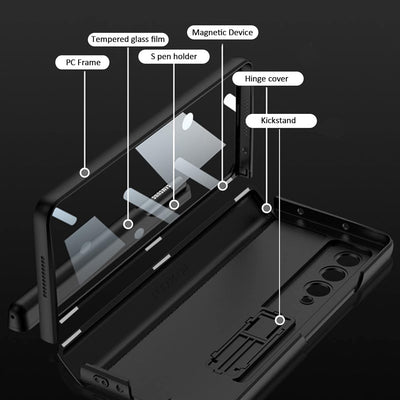 Miimall Kompatibel mit Samsung Galaxy Z Fold 4 Hülle mit Stifthalter Scharnierschutz, Z Fold 4 Hülle