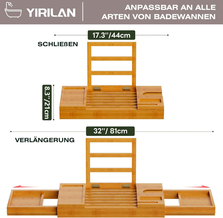 Badewannentablett aus Bambus, erweiterbar, für 1 oder 2 Personen, aus Holz, luxuriöses badewannenabl