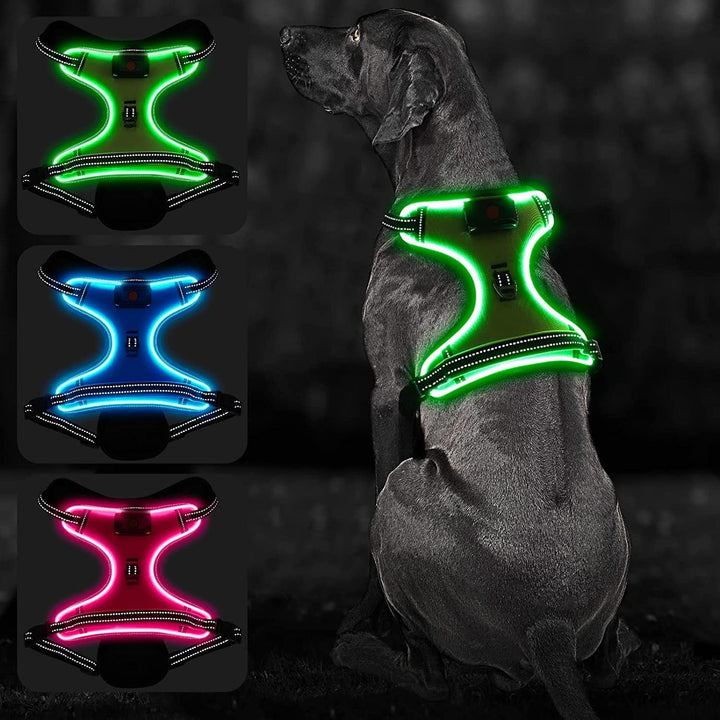 Bpawser Light Up Hundegeschirr LED Hundegeschirr No-Pull mit Griff Wiederaufladbare beleuchtete Hund