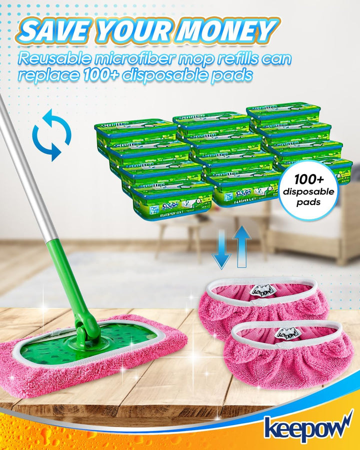 KEEPOW 8 Stück Mikrofaser Tücher für Swiffer Bodenwischer, Nass & Trocken, Wiederverwendbare für Swi