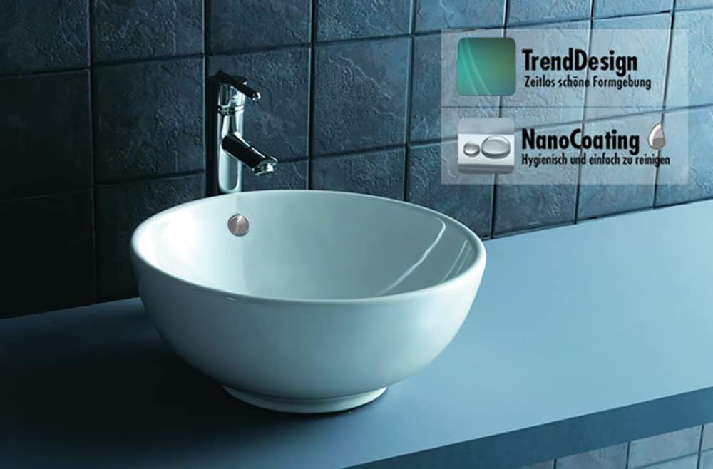 NEG Waschbecken Uno66A (rund) Aufsatz-Waschschale/Waschtisch (weiss) mit hohem Rand und Nano-Beschic