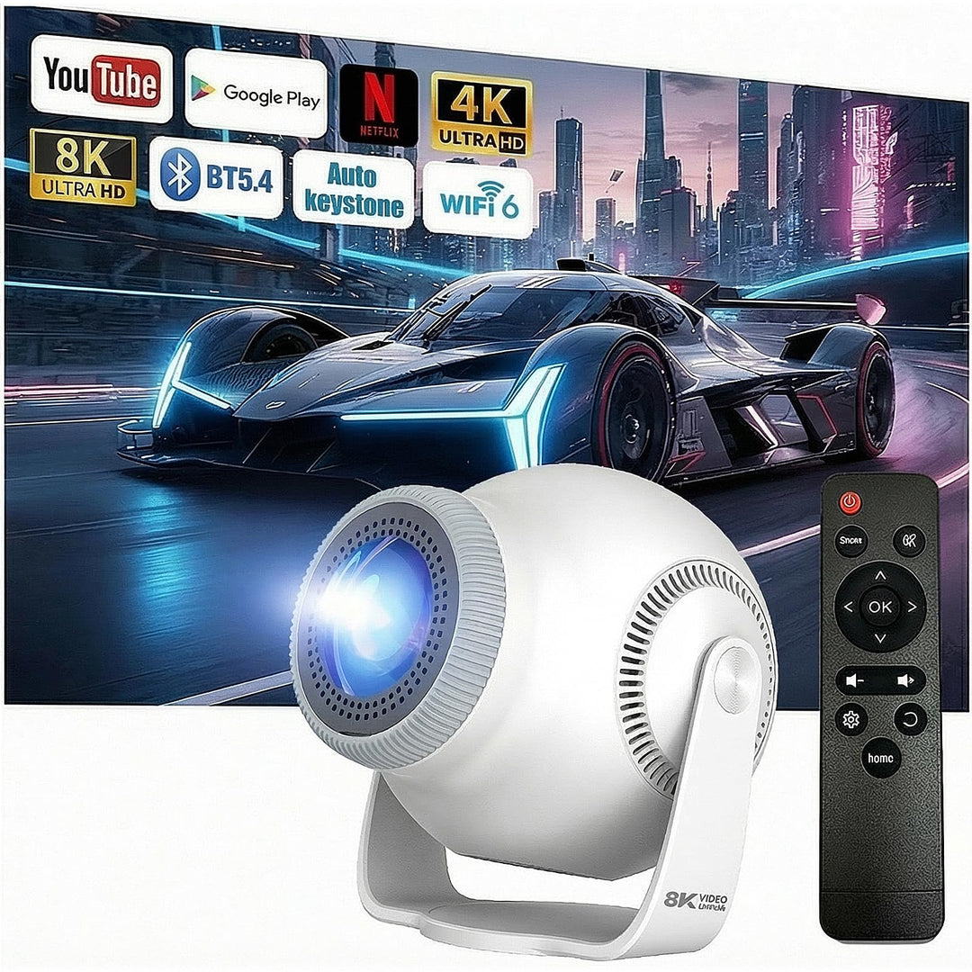 Mini Beamer Unterstützt 4K & 8K 1080P, Smart Beamer mit 5G WiFi 6 BT 5.4, Android 14-System, Tragbar
