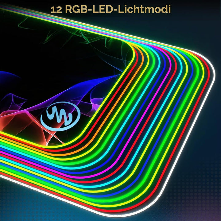 RGB Gaming Mauspad XXL 80×30 cm – Grosses LED Mousepad mit 12 Beleuchtungsmodi, Rutschfester Gummiba