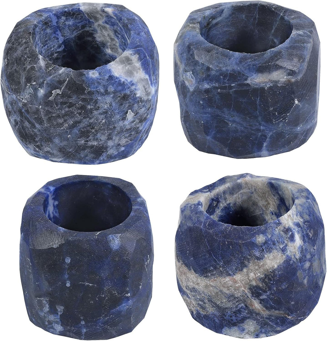 KYEYGWO Sodalith Natürlicher Oval Kristall Kerzenhalter Ornament, Heilung Stein Kerzenständer Polier