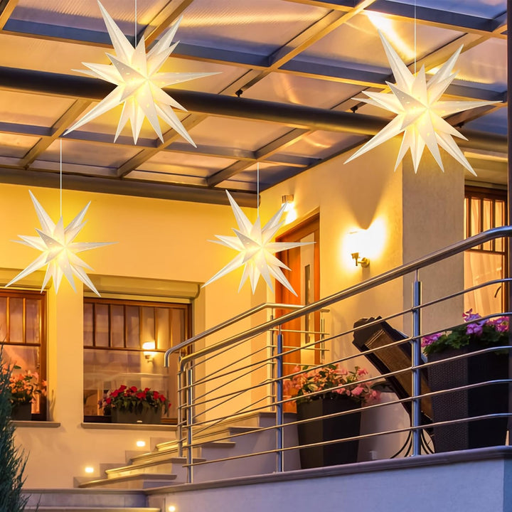 SUNBEAUTY Weihnachtsstern Beleuchtet Batterie mit Timer, 58CM Hängend Weihnachtsdeko Aussen Led Ster