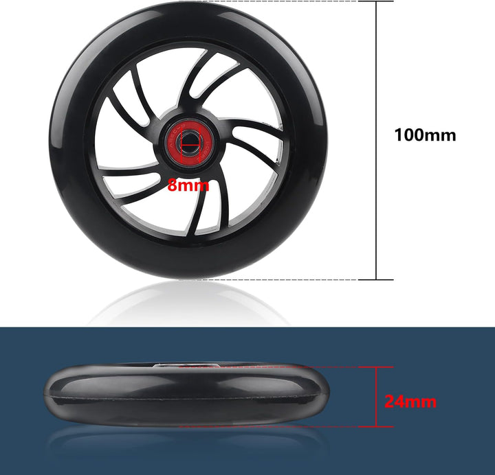 DBREAKS 2 Stück Stunt Scooter Rollen 100mm, Ersatzräder für Scooter 100mm Schwarz, Scooter Ersatzräd