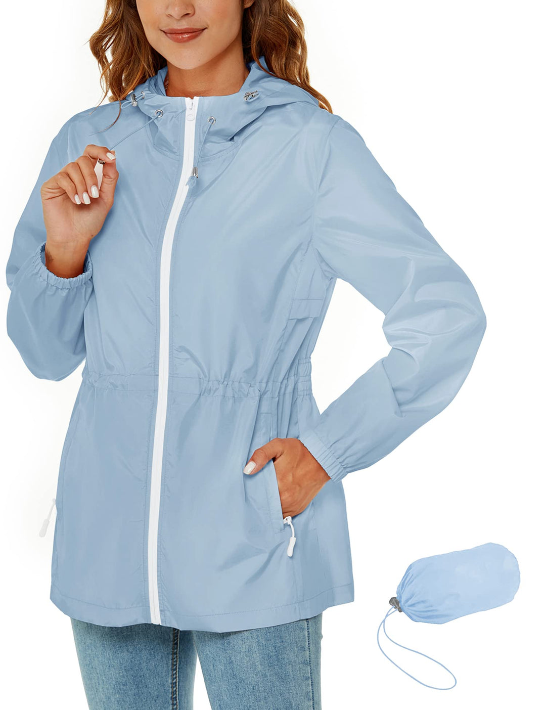 Rapbin Regenjacke Damen Wasserdicht Atmungsaktiv Leicht Outdoorjacke Windbreaker Packbare Regenmante
