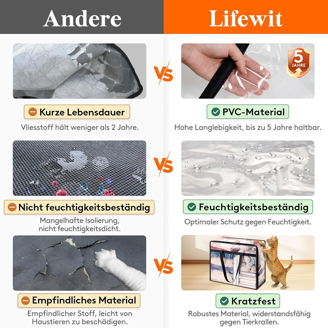 Lifewit 6 Stück Transparente Plastik Aufbewahrungstasche, 60L Kleiderschrank Organizer Aufbewahrungs