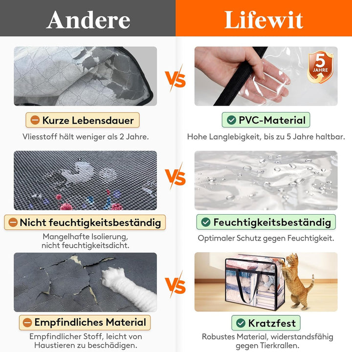 Lifewit 6 Stück Transparente Plastik Aufbewahrungstasche, 60L Kleiderschrank Organizer Aufbewahrungs