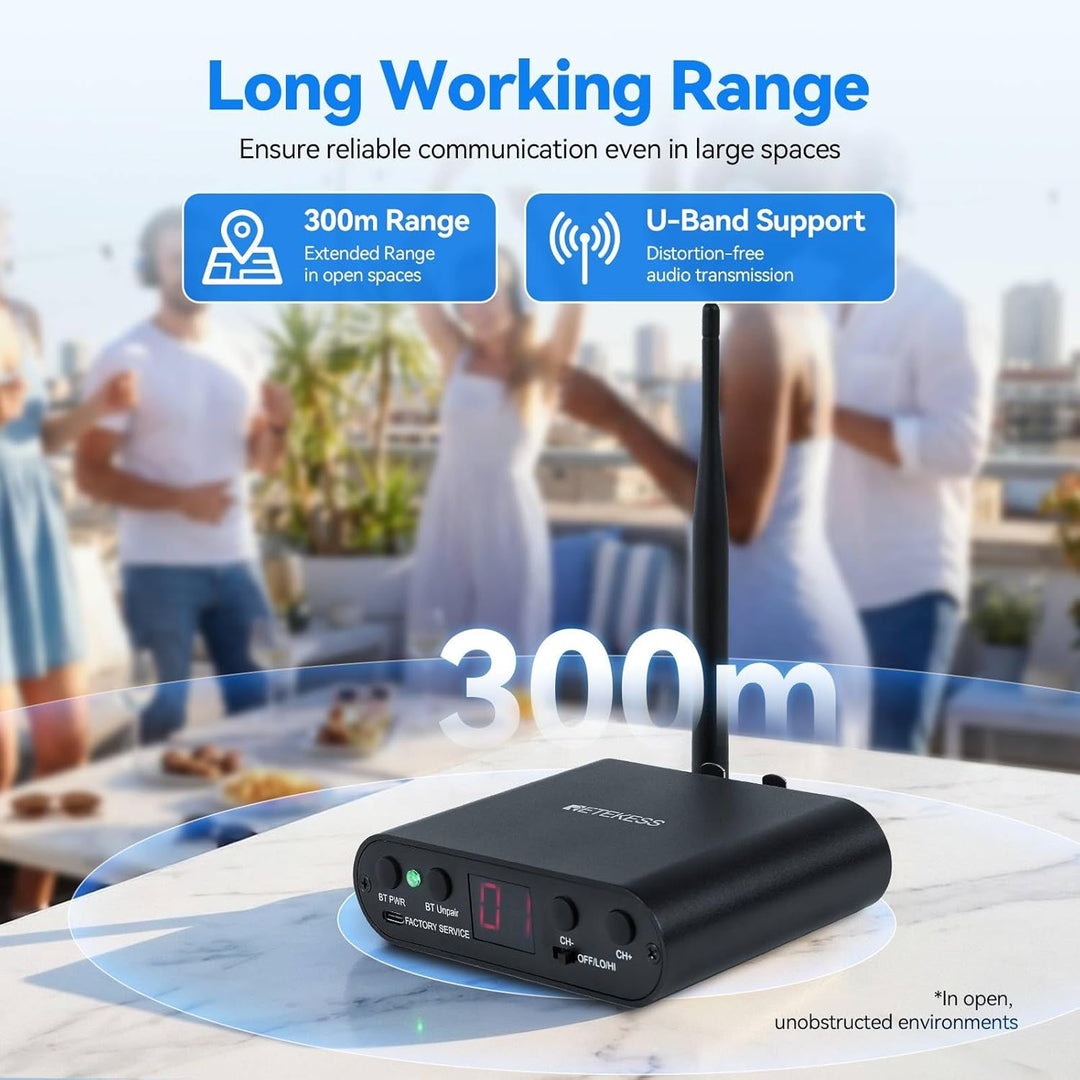 Retekess TA003S Silent Disco Kabelloser Kopfhörer, RF Wireless, 300 m Reichweite, 3 Kanäle mit LED-F