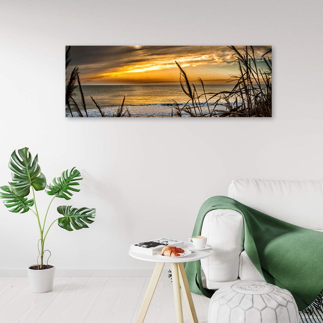 Leinwandbild XXL Meer Wandbild Kunst Landschaft Orange 150x60 cm Leinwandbild 150x60 cm Orange_b, Le