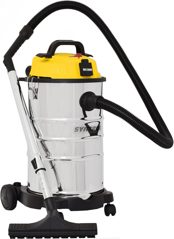 Syntrox Germany 30 Liter Staubsauger Nass- und Trockensauger Edelstahl mit Steckdose Schnellverschlü