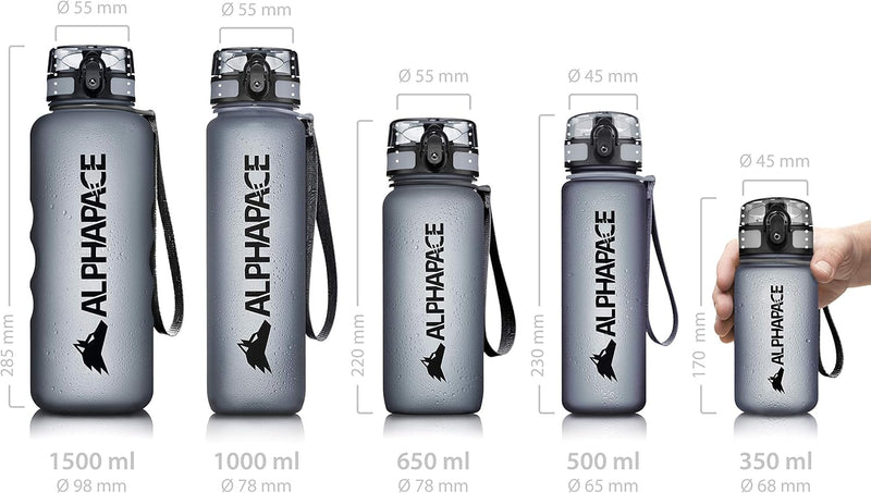 ALPHAPACE Trinkflasche 350ml/500ml/650ml/1.000ml/1.500ml, auslaufsichere Wasserflasche, BPA-freie Fl