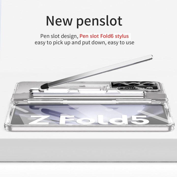 NINKI Kompatibel Samsung Galaxy Z Fold 3 Hülle mit S Pen Scharnierschutz,Luxus Beschichtung Transpar