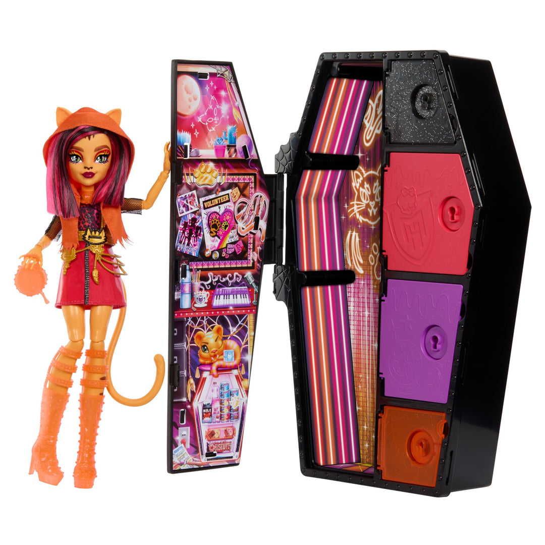 Monster High Skulltimate Secrets Toralei Stripe Puppe - Leuchtender Spind mit über 19 bunten Überras