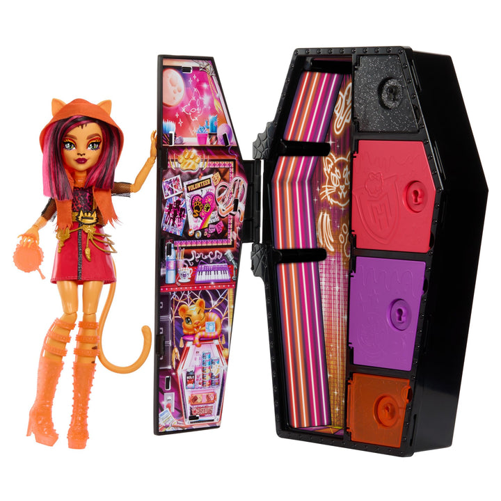 Monster High Skulltimate Secrets Toralei Stripe Puppe - Leuchtender Spind mit über 19 bunten Überras
